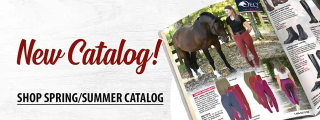 Spring/Summer catalog with horse-related products on a white background