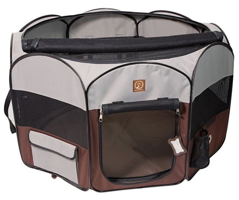 One for Pets Grey/Brown Portable Pet Playpen