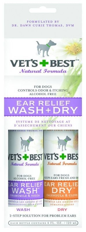 Vets Best Dog Ear Relief Wash n Dry 2 Pack