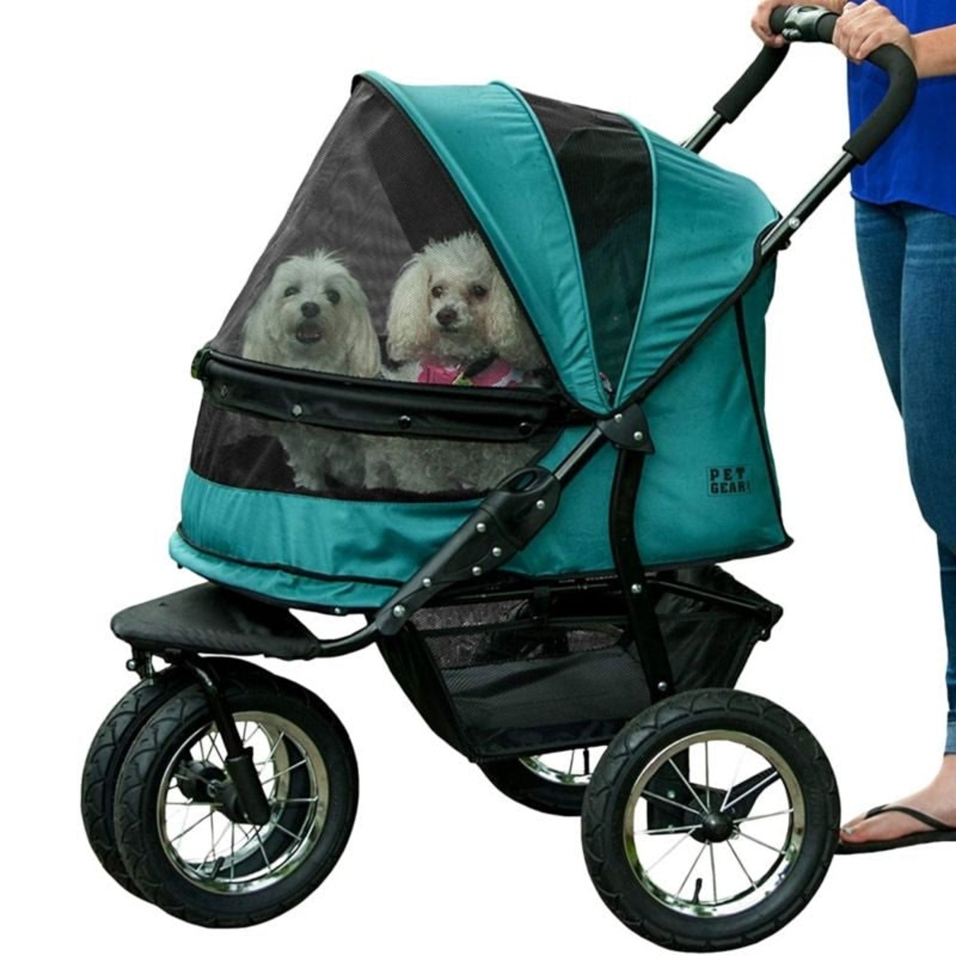 Pet Gear Double No-Zip Pet Stroller, Pine Green