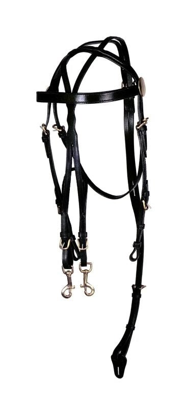 Tough1 Leather Driving Harness Training Bridle