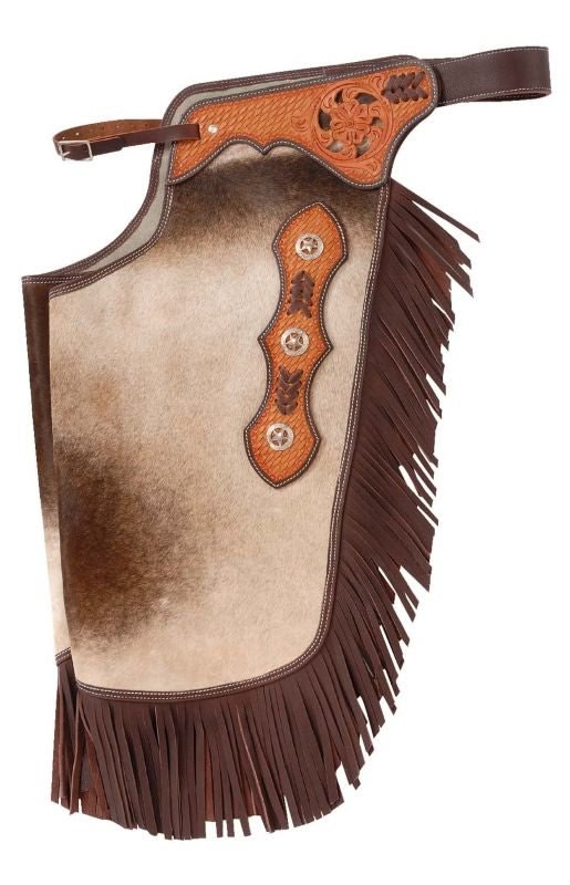 Tough1 Hair On Leather Silver Concho Chinks