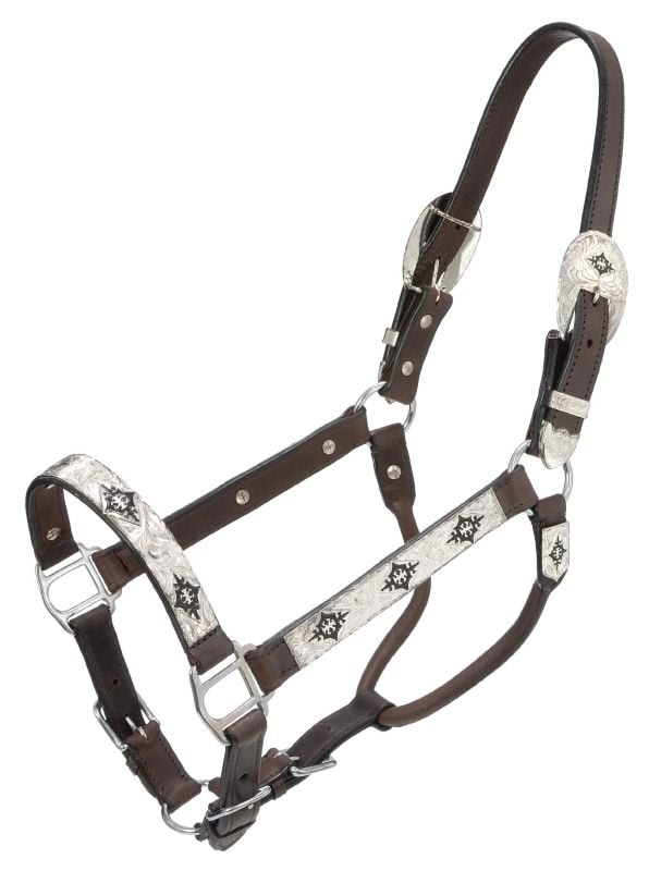 Silver Royal Engraved Silver with Inlaid Black Diamonds Show Halter