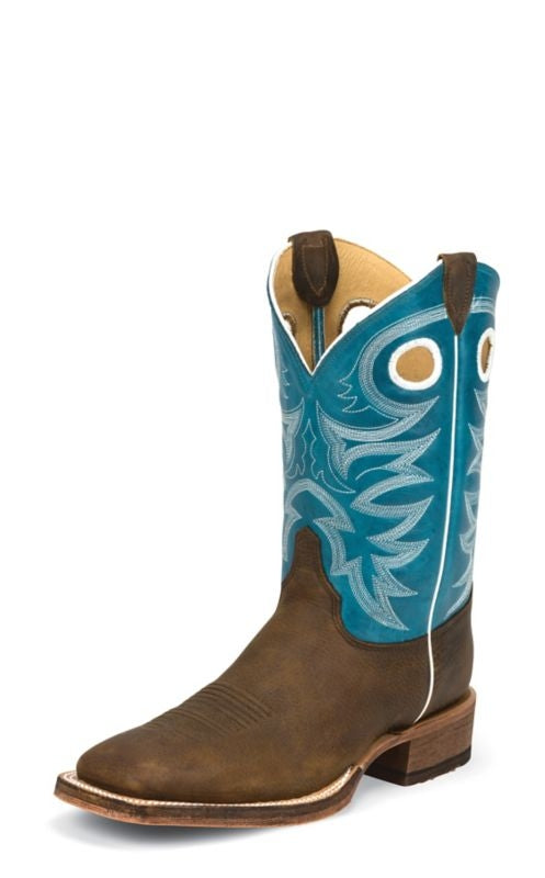 Justin Mens Bent Rail Sq Blue Cowhide Boots