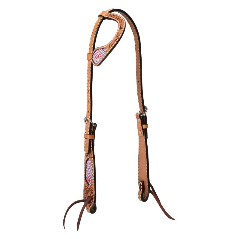 Weaver Turq Cross Pink Beaded Sliding Ear Headstal