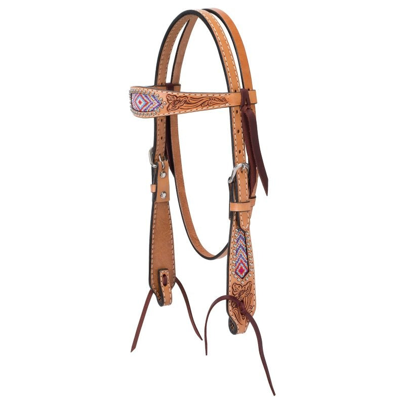 Weaver Turq Cross Pink Bead Flor Pony BB Headstall