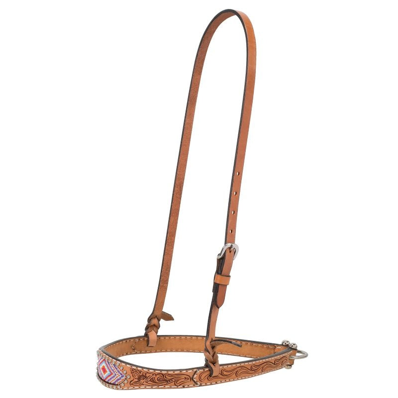 Weaver Turq Cross Pink Beaded Floral Noseband