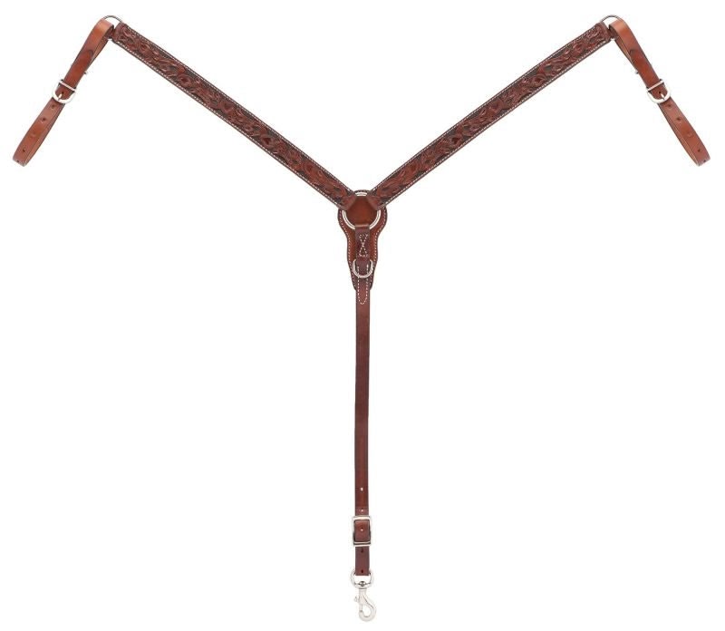 Weaver Turq Cross Carved Chestnut Breast Collar