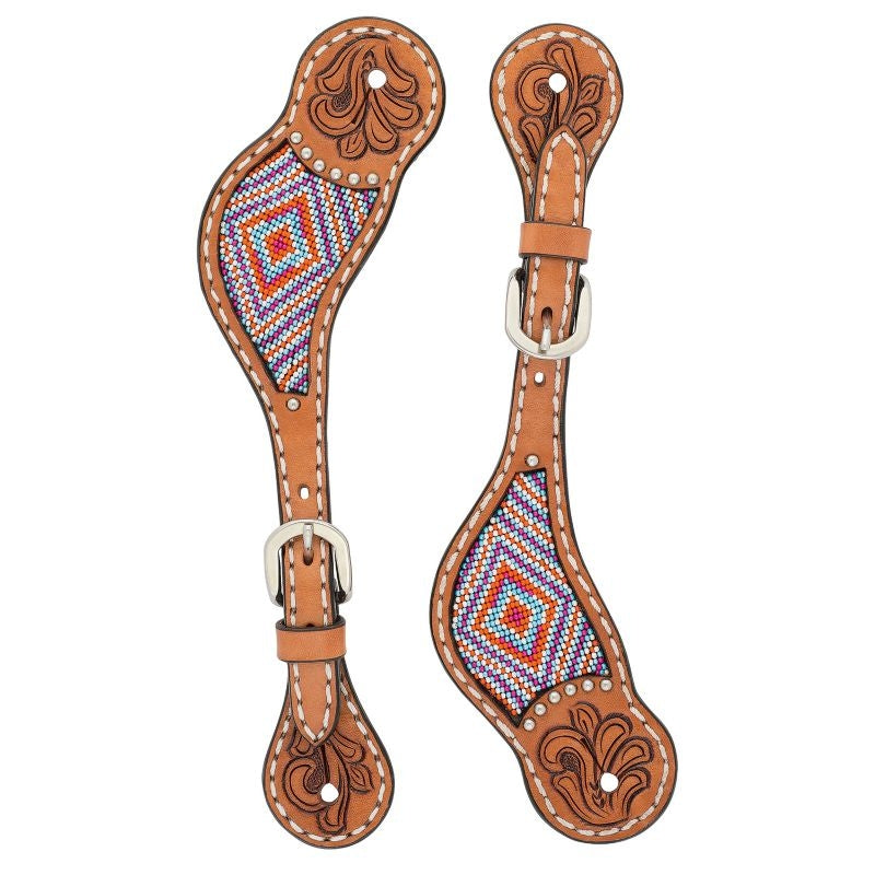 Weaver Turq Cross Ladies Pnk Bead Flor Spur Straps