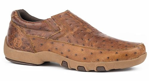 Roper Mens Owen Tan Ostrich Print Driving Moc