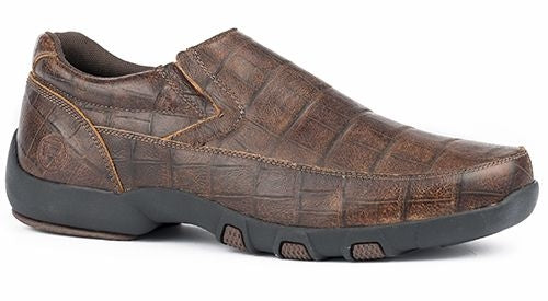Roper Mens Owen Brn Caiman Print Driving Mocs