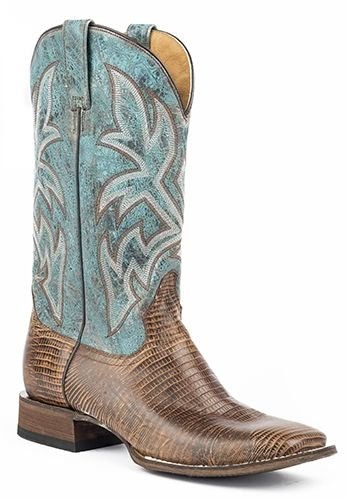 Roper Mens Teju Square Toe Print Blue Boots