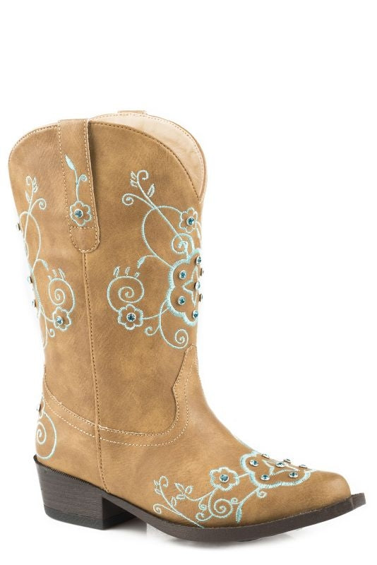Roper Kids Flower Sparkles Square Toe Boots