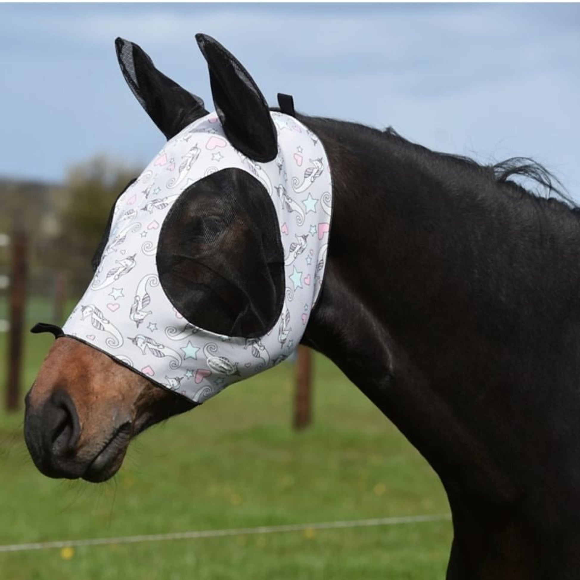 Weatherbeeta Stretch Bug Eye Saver with Ears Fly Mask COB Grey Black Weatherbeeta Stretch Bug Eye Saver with Ears Fly Mask COB Grey Black