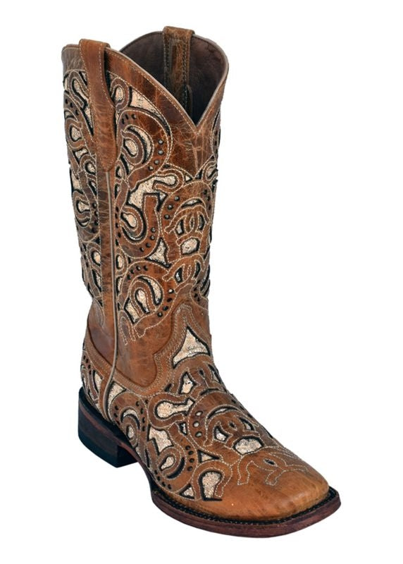 Ferrini Ladies Horseshoe Sq Toe Antique Boots