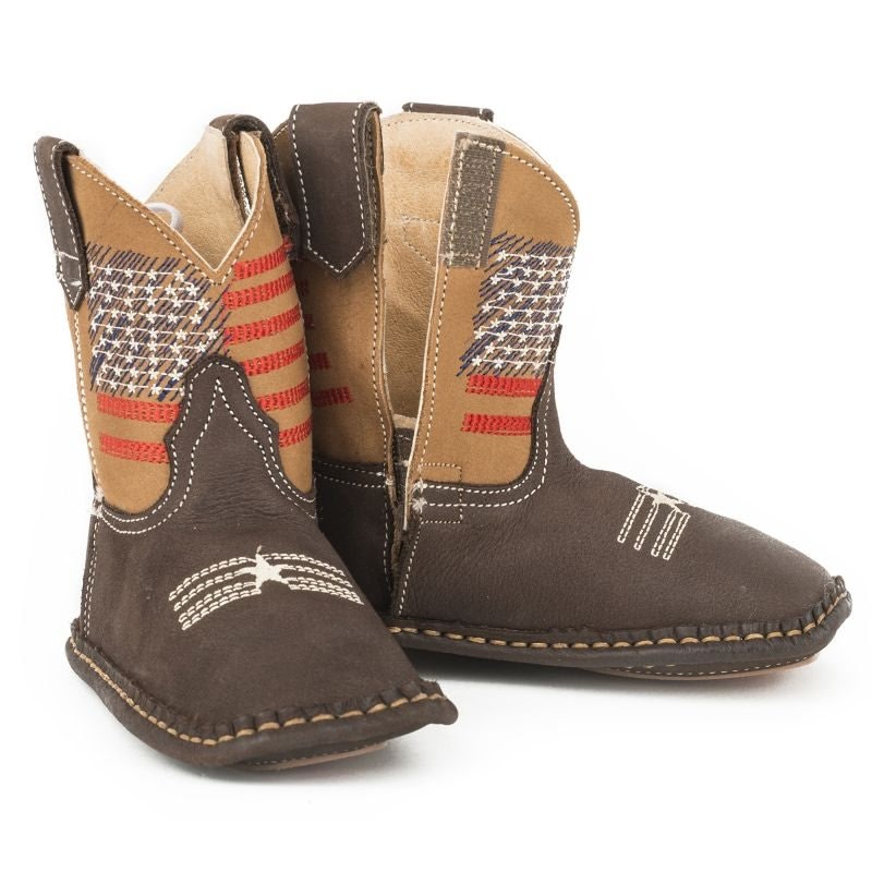 Roper Cowbaby American Flag SqToe Brown Boots