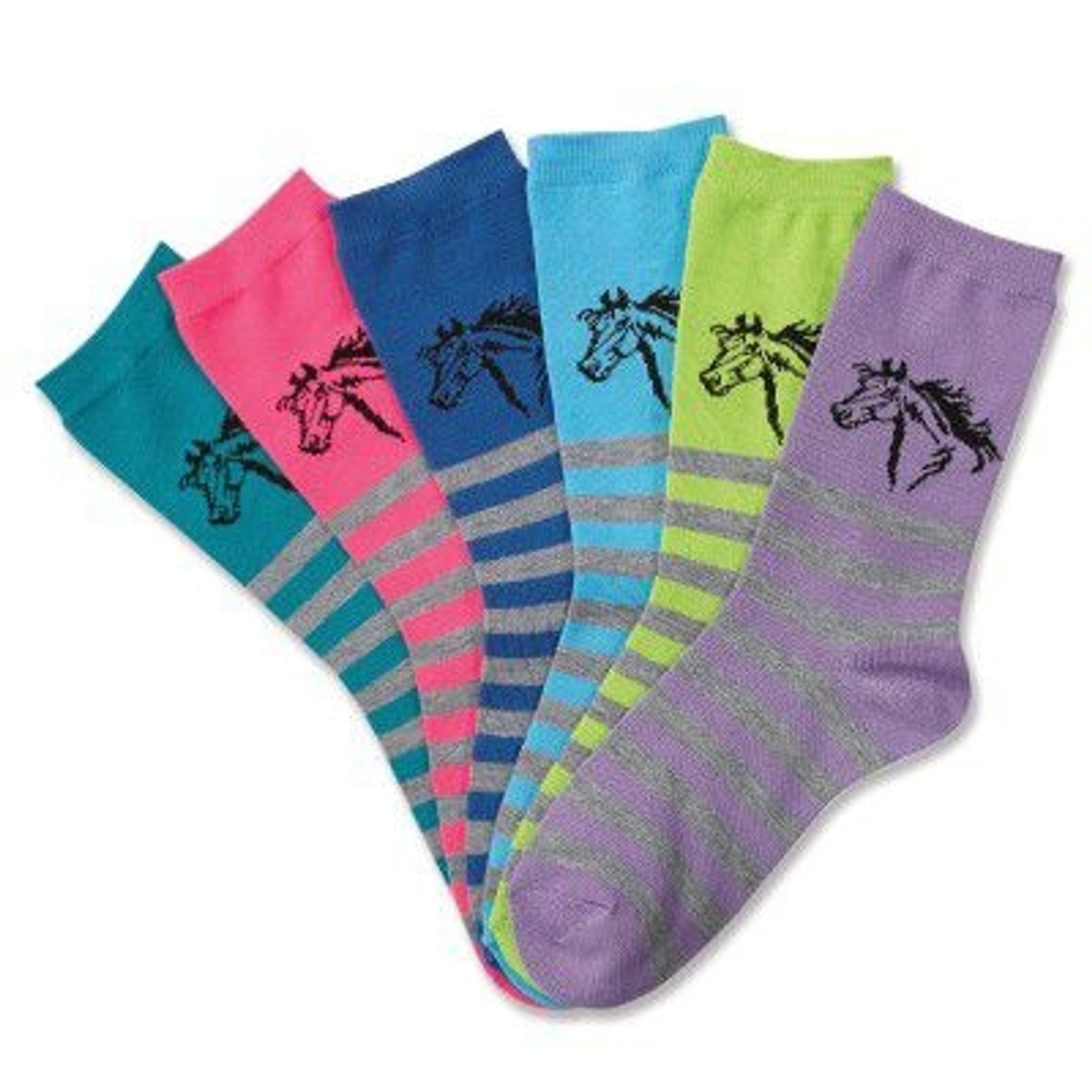 Kelley Ladies Stripes with Horse Head Crew Socks