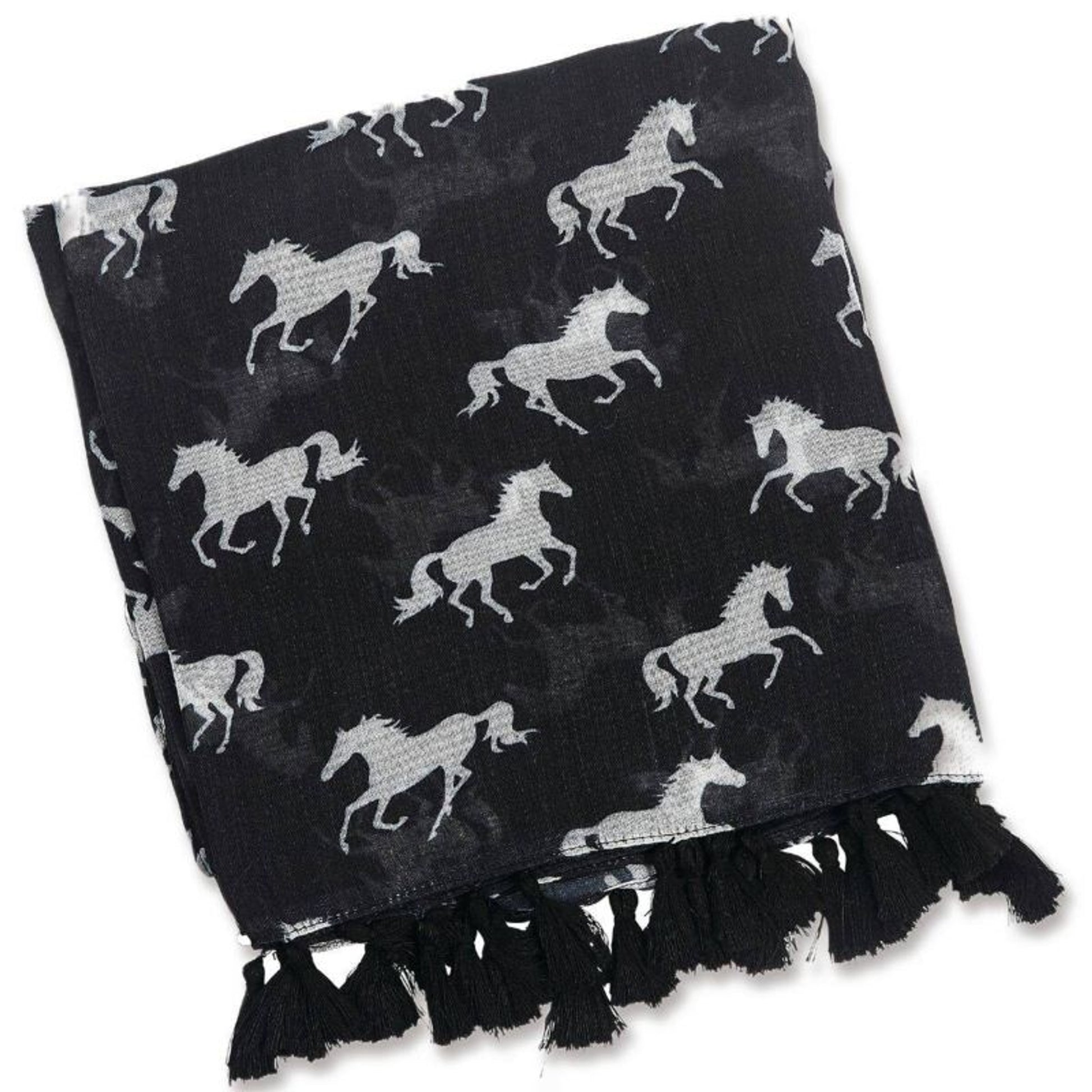 Lila Horses All Over Tassel Scarf
