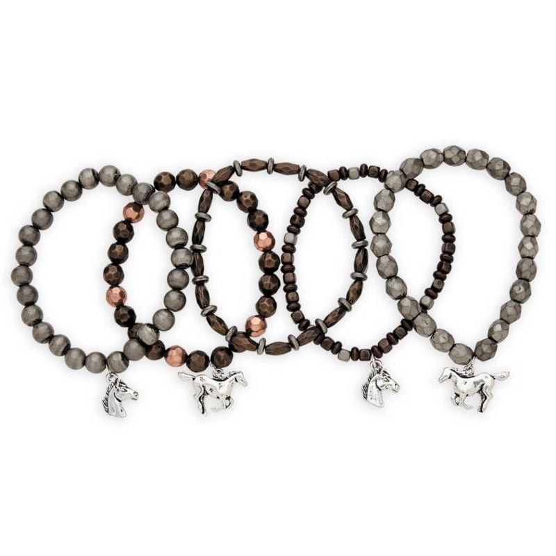 Multi-Tone Beads Charm Bracelet Set of 5