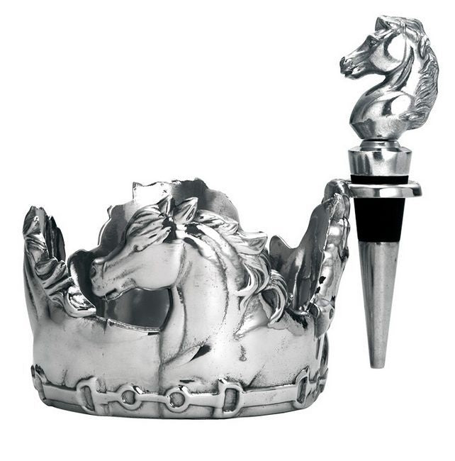 Arthur Court Horse Wine Coaster and Stopper Set