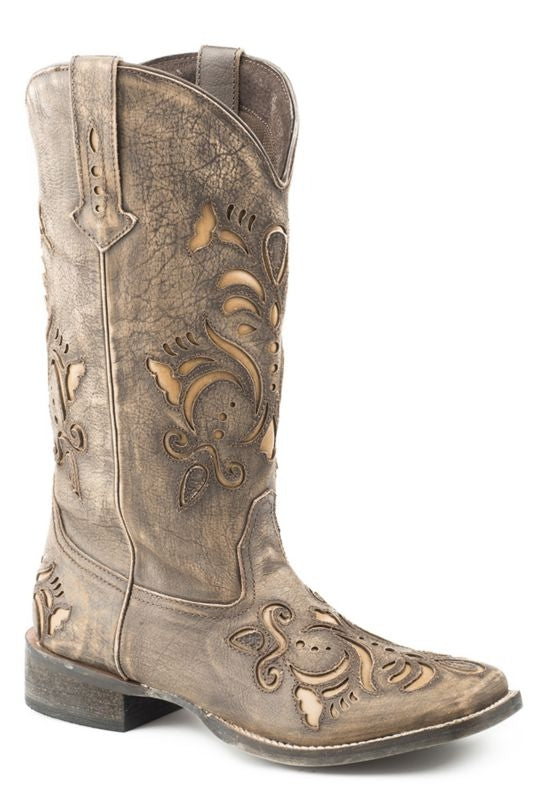 Roper Ladies Sq Toe Brown Leather Boots