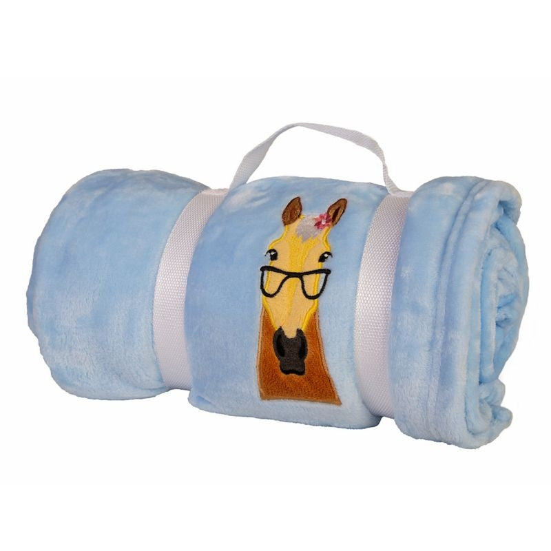 Lettia Horse with Flower Baby Blue Fleece Throw