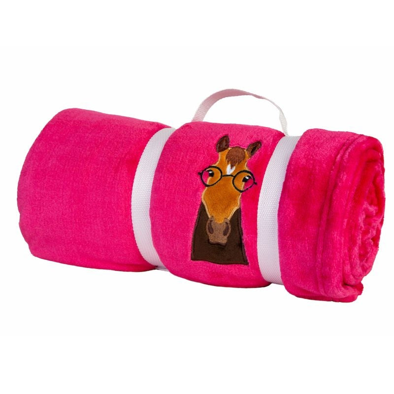 Lettia Brown Horse with Glasses Pink Fleece Throw