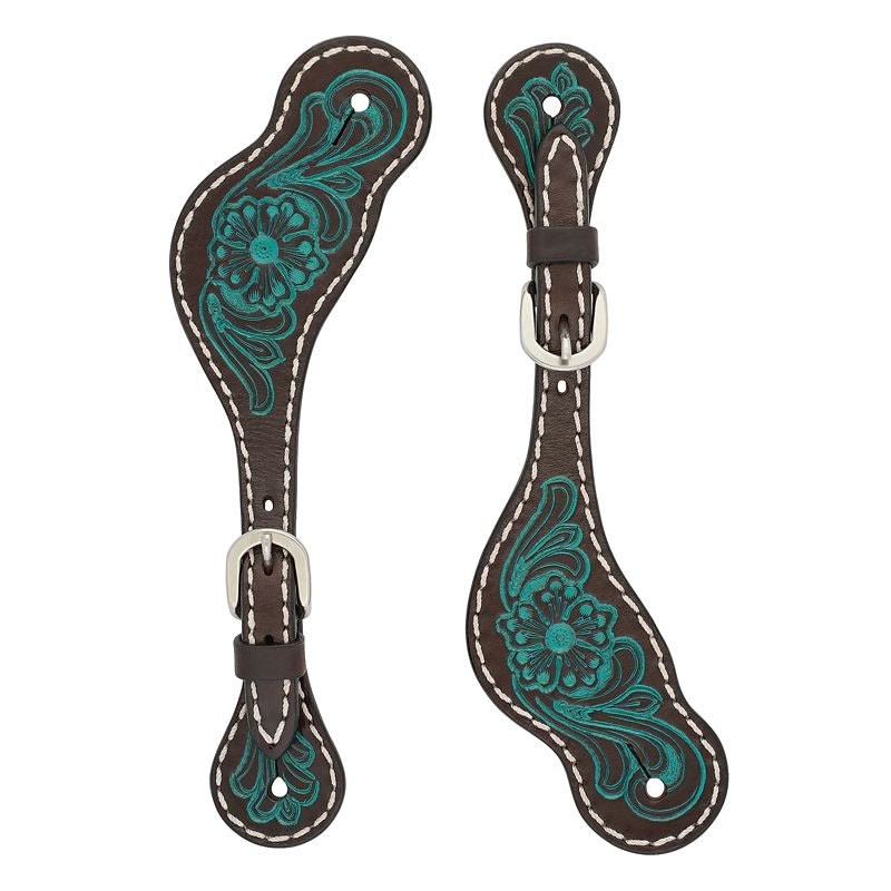 Weaver Turq Cross Ladies Carved Flower Spur Straps