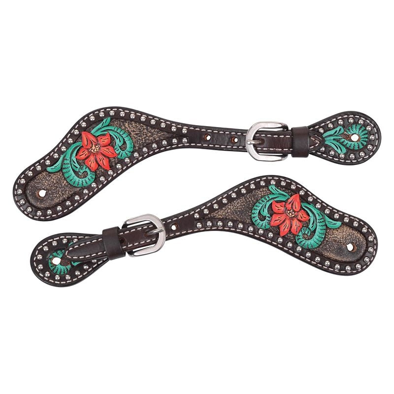 Circle Y Cactus Flower Filigree Spur Straps