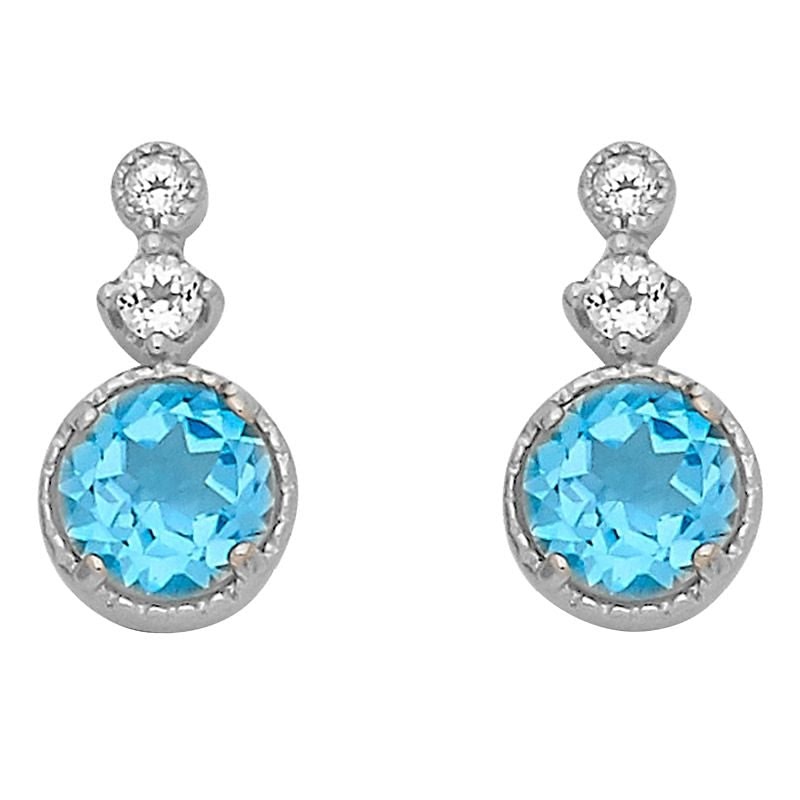 Kelly Herd Blue Topaz Three Stone Earrings