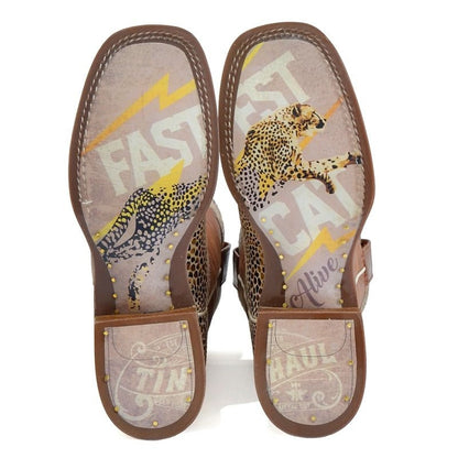 Tin Haul Ladies Golden Cheetah Sq Toe Boots
