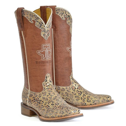 Tin Haul Ladies Golden Cheetah Sq Toe Boots