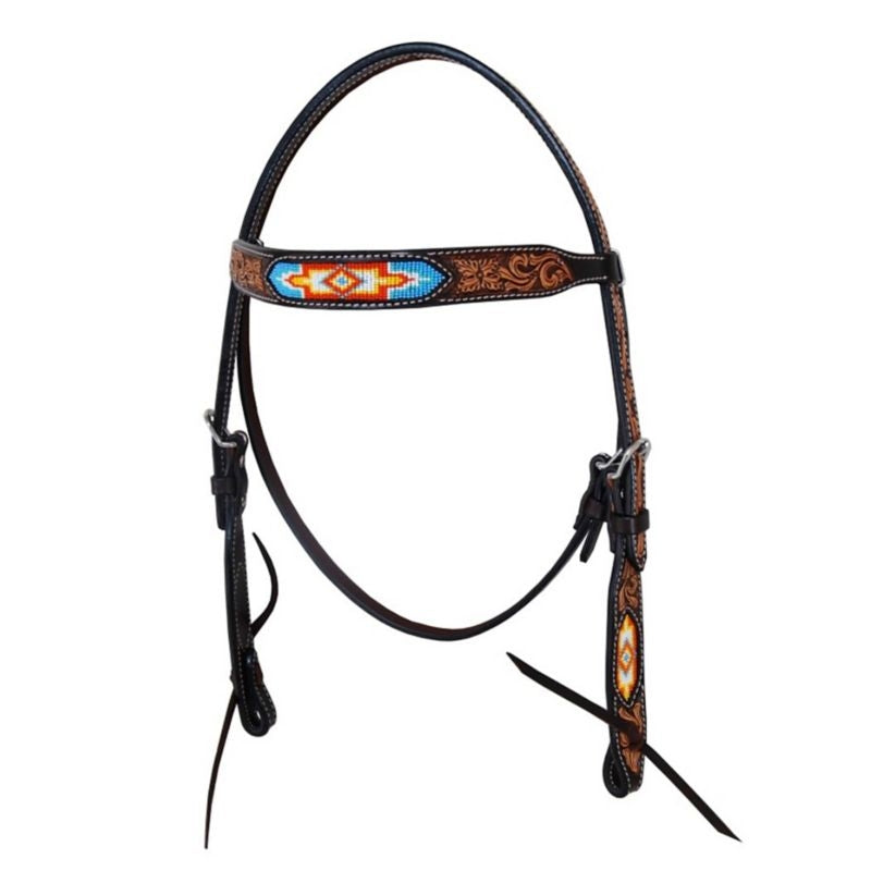 Oxbow Colorado Beaded/Tooled BBand Headstall Black