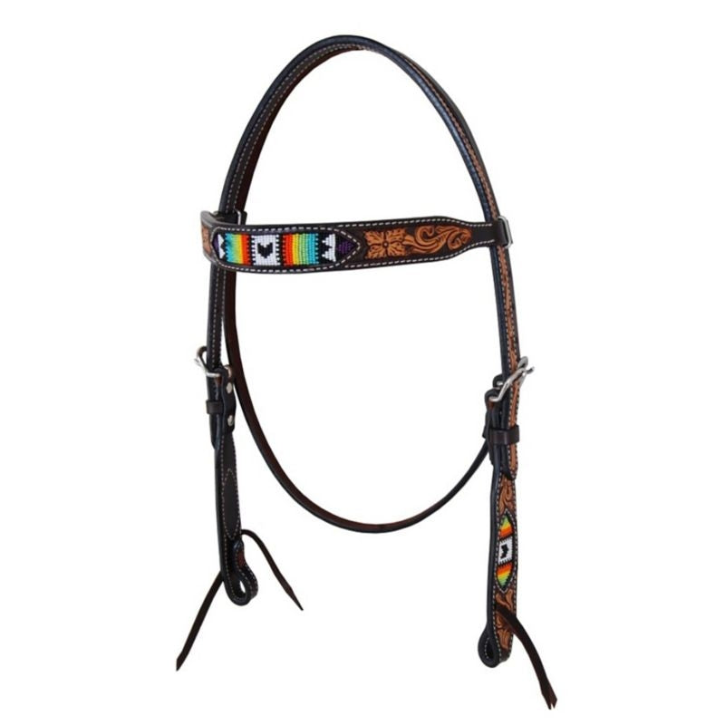 Oxbow Tuscon Beaded Tooled B/Band Headstall Black