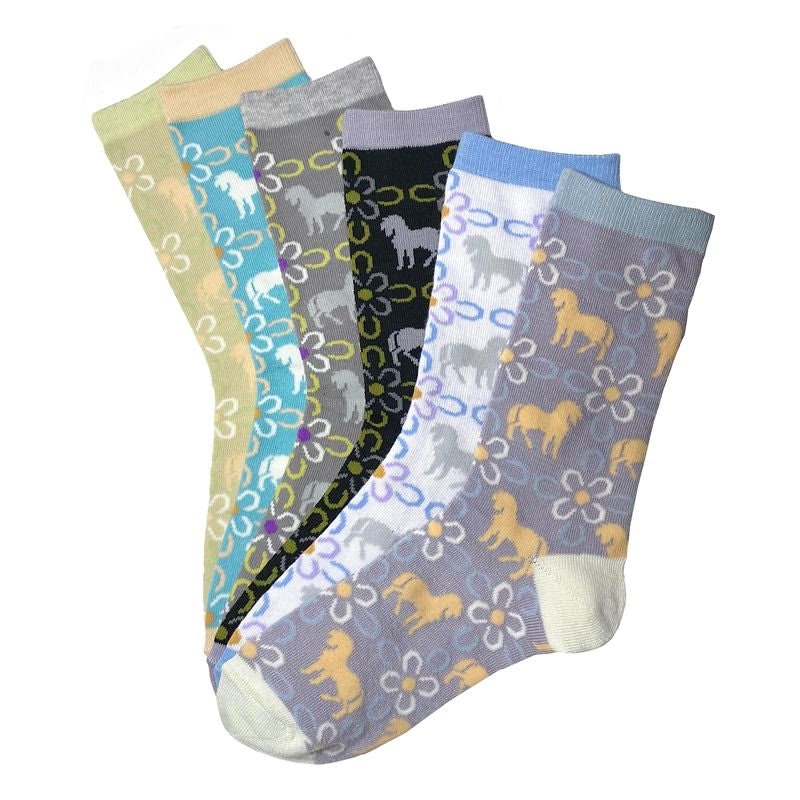 Horseshoe Blossoms Crew Socks 6 Pack