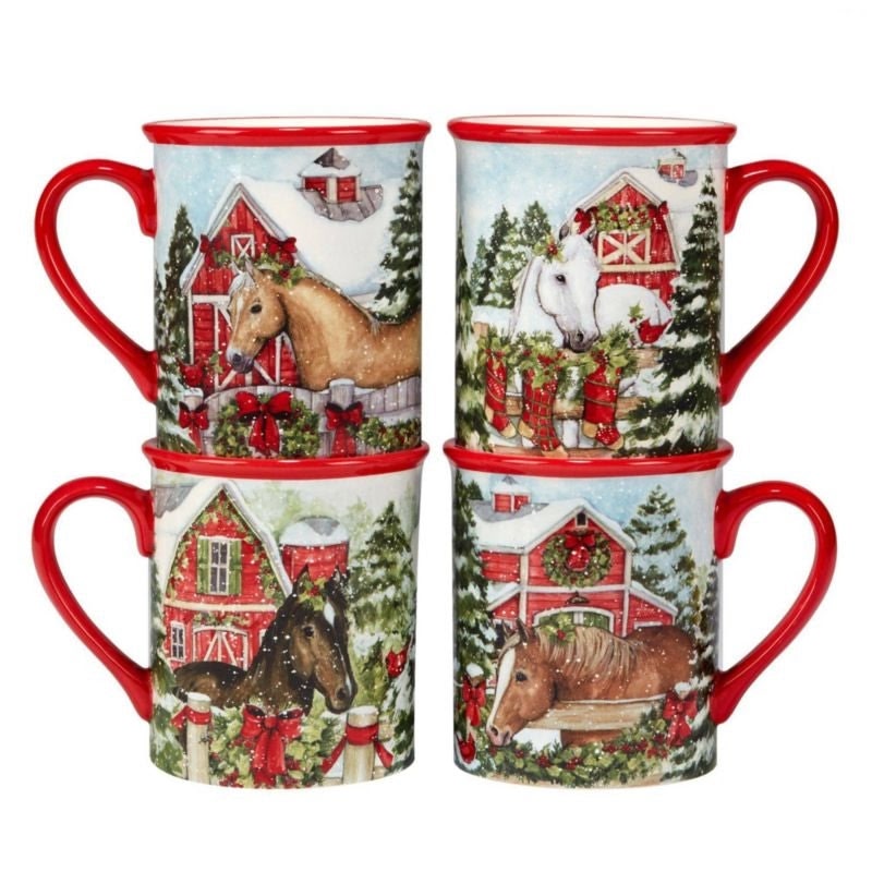 Snowy Farm Mugs Set Of 4