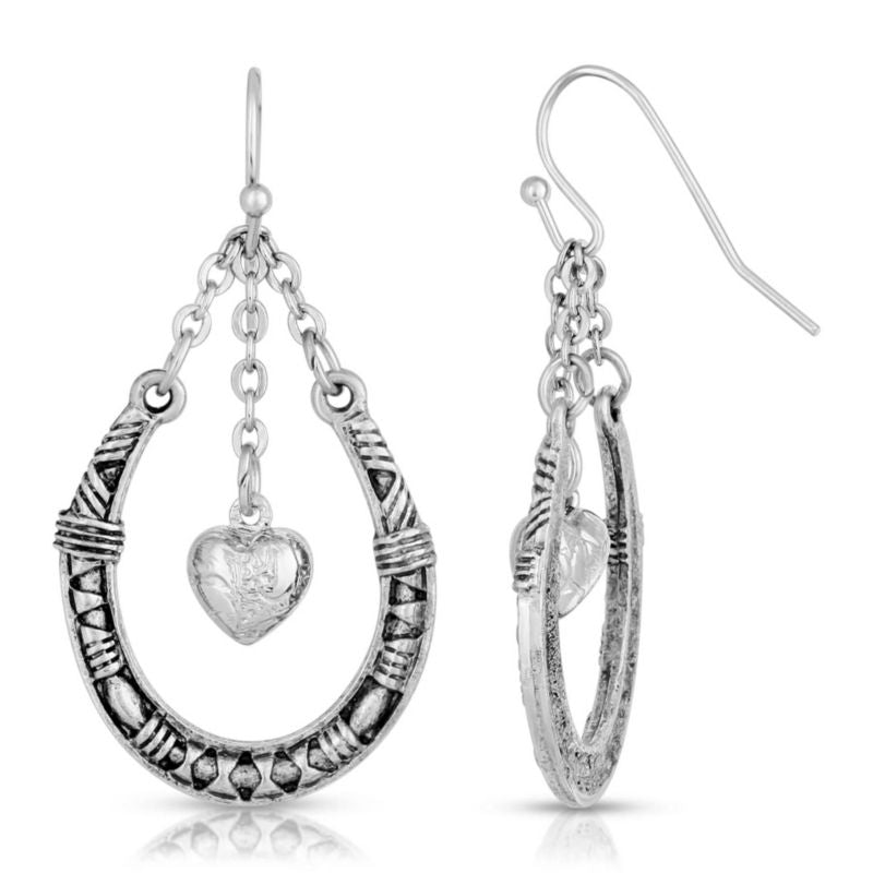 1928 Jewelry Horseshoe with Hanging Heart Earrings