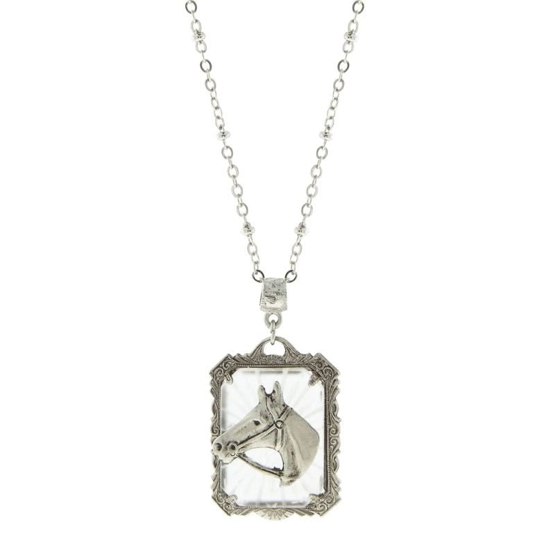 1928 Jewelry Rect Glass Horse Head Necklace