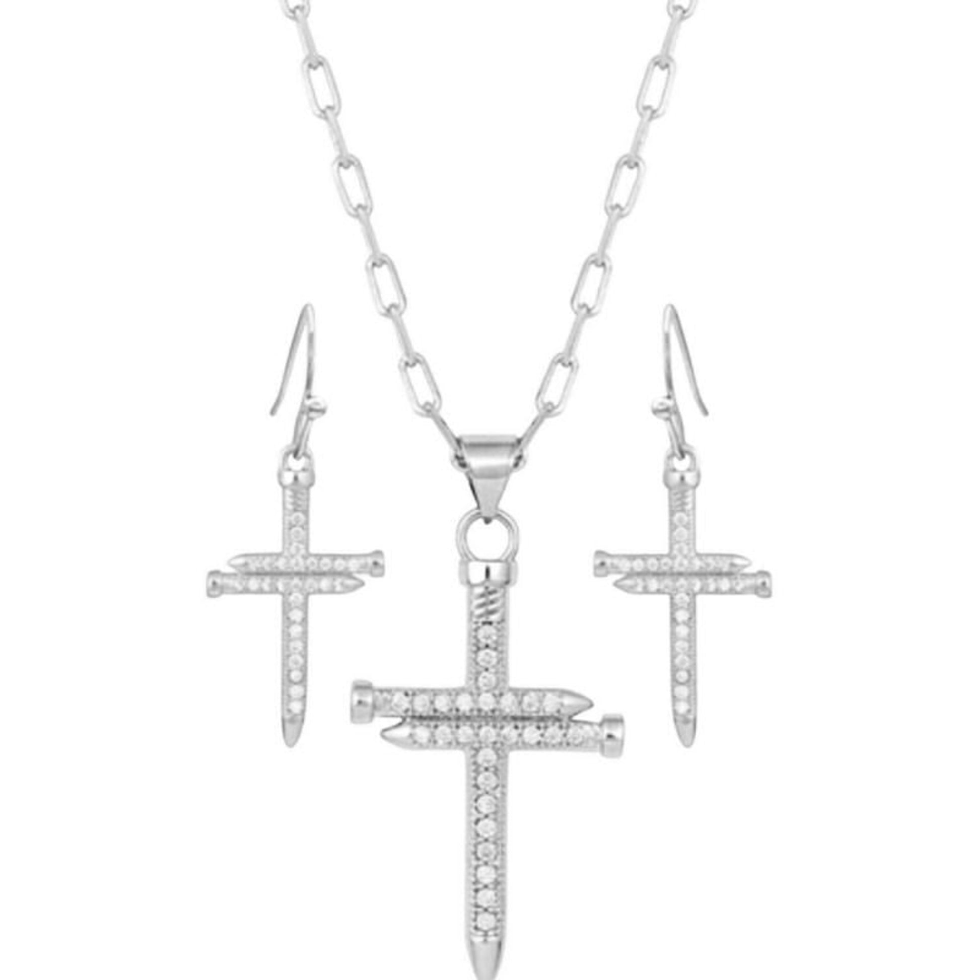 Montana SS Sparkling Nail Cross Jewelry Set