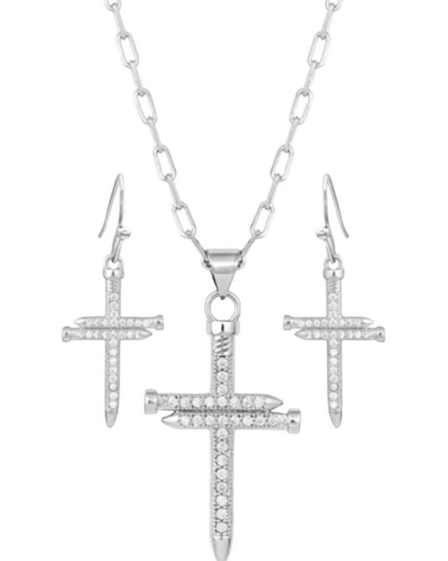 Montana SS Sparkling Nail Cross Jewelry Set