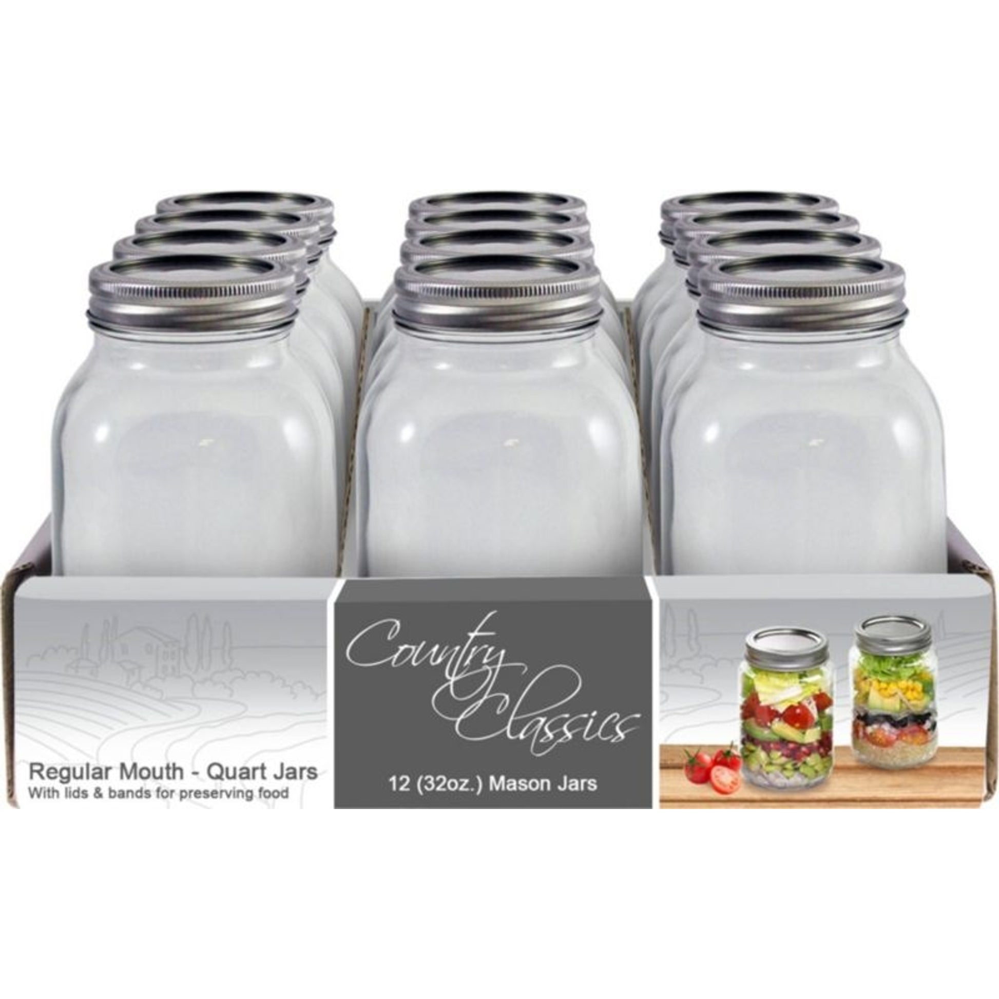 Country Classic Reg Mouth Glass Canning Jars 12 Pk
