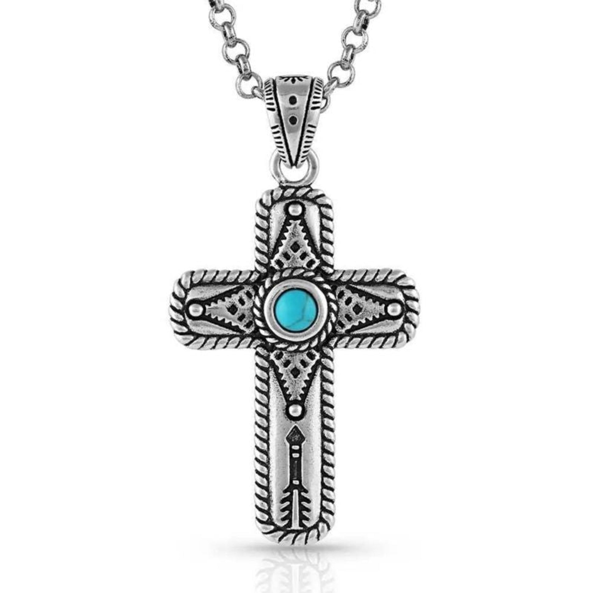 Montana SS Faith on Point Turq Cross Necklace