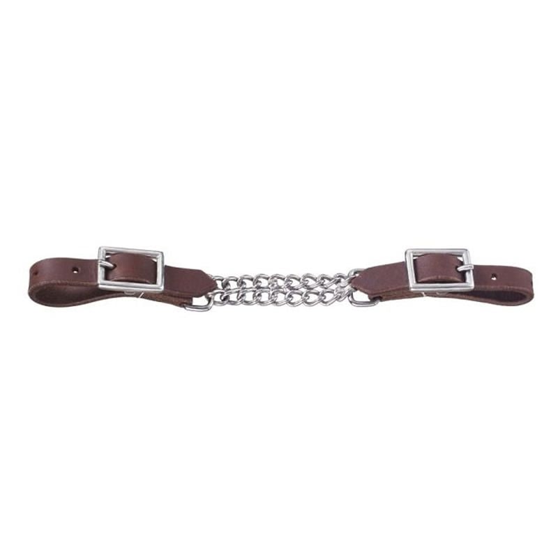 Tough1 Harness Leather Curb With Double Chain Brown