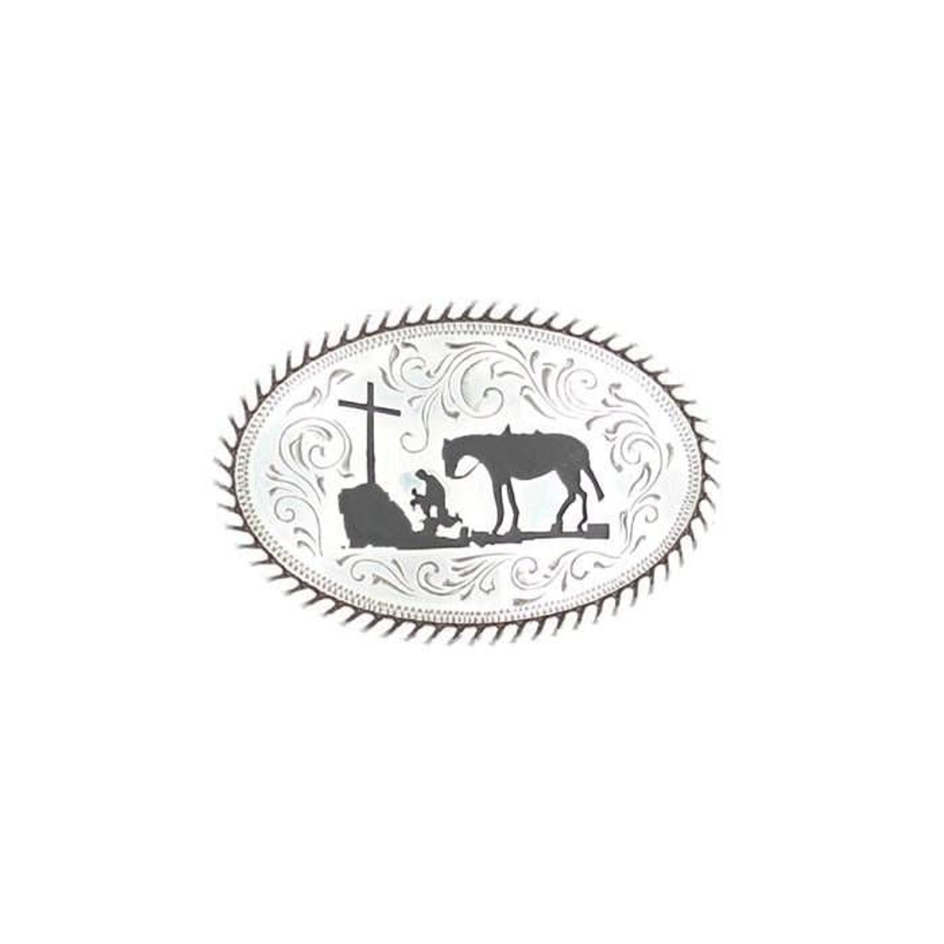 Nocona Youth Cowboy Prayer Buckle Silver Plated