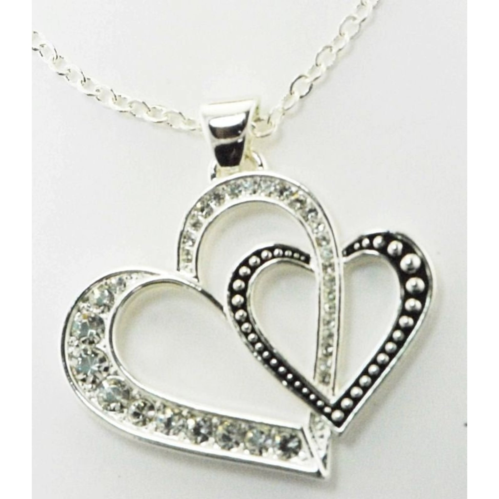 Western Edge Double Heart Necklace Blk/Slvr