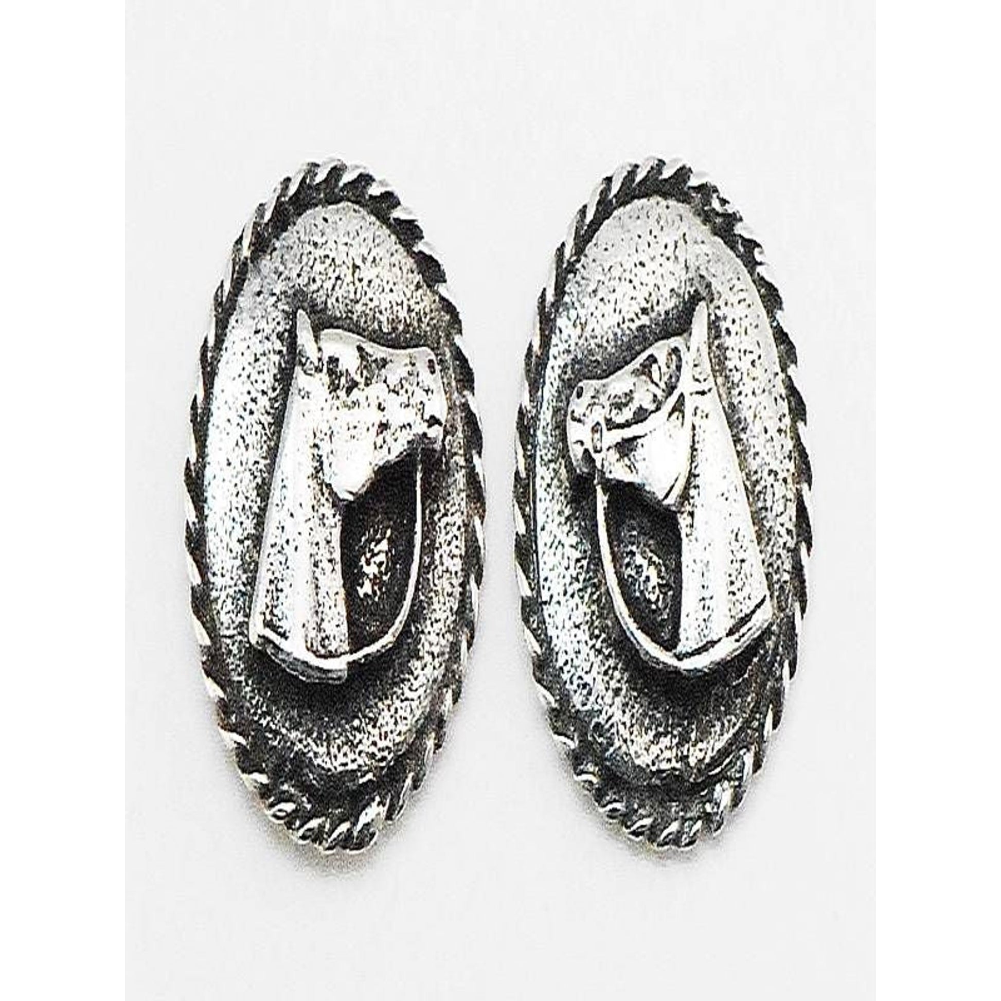 Horse Head With Reins On Disc Earrings Silver
