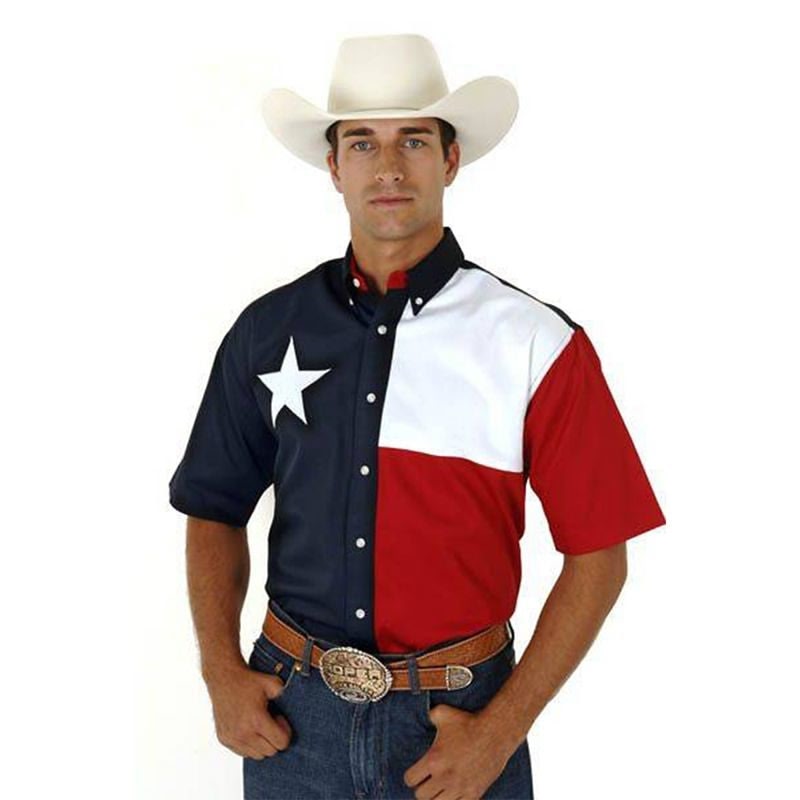 Roper Mens Texas Flag SS Shirt XXL Nvy Red Wht