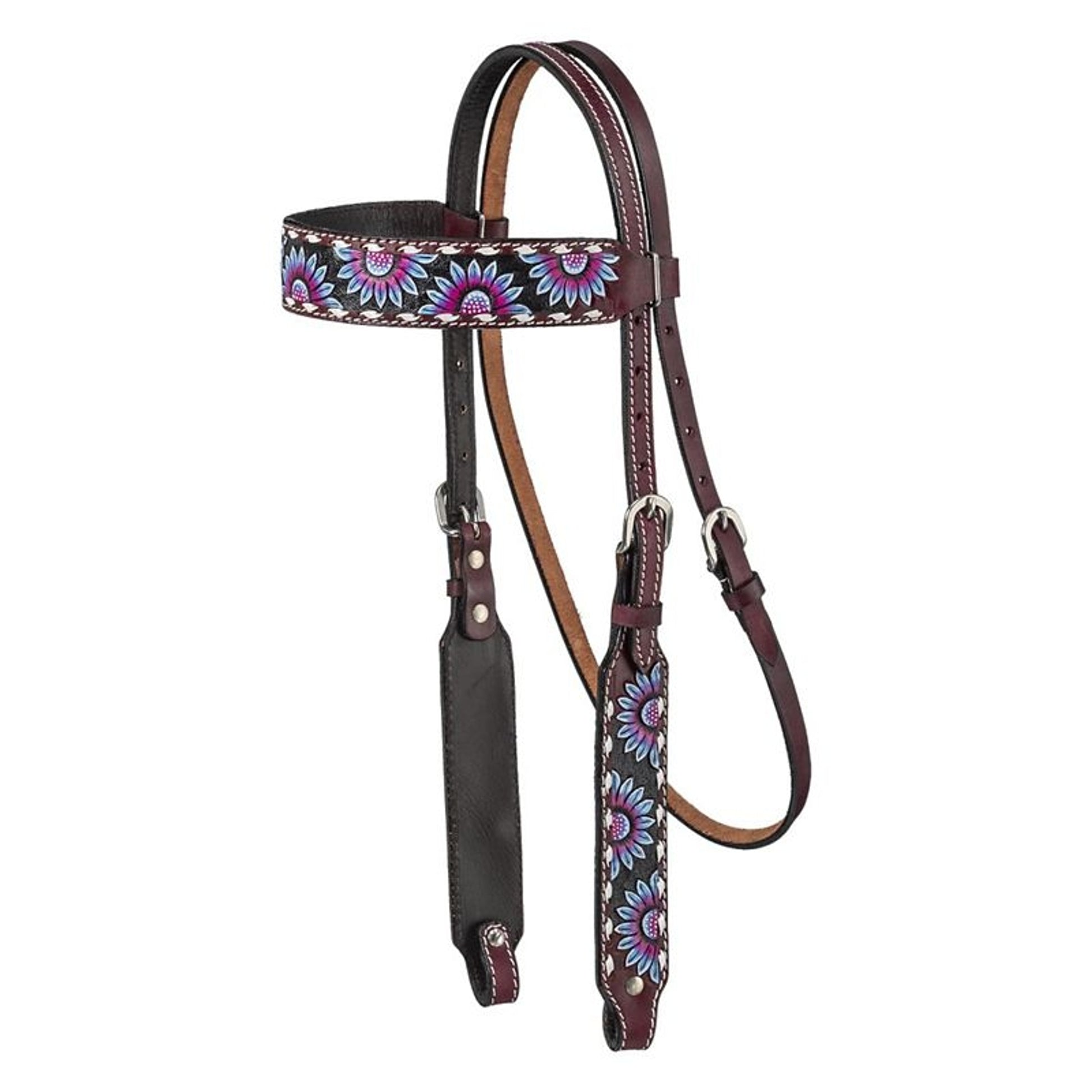 Silver Royal Purple/Blue Sunflower BB Headstall