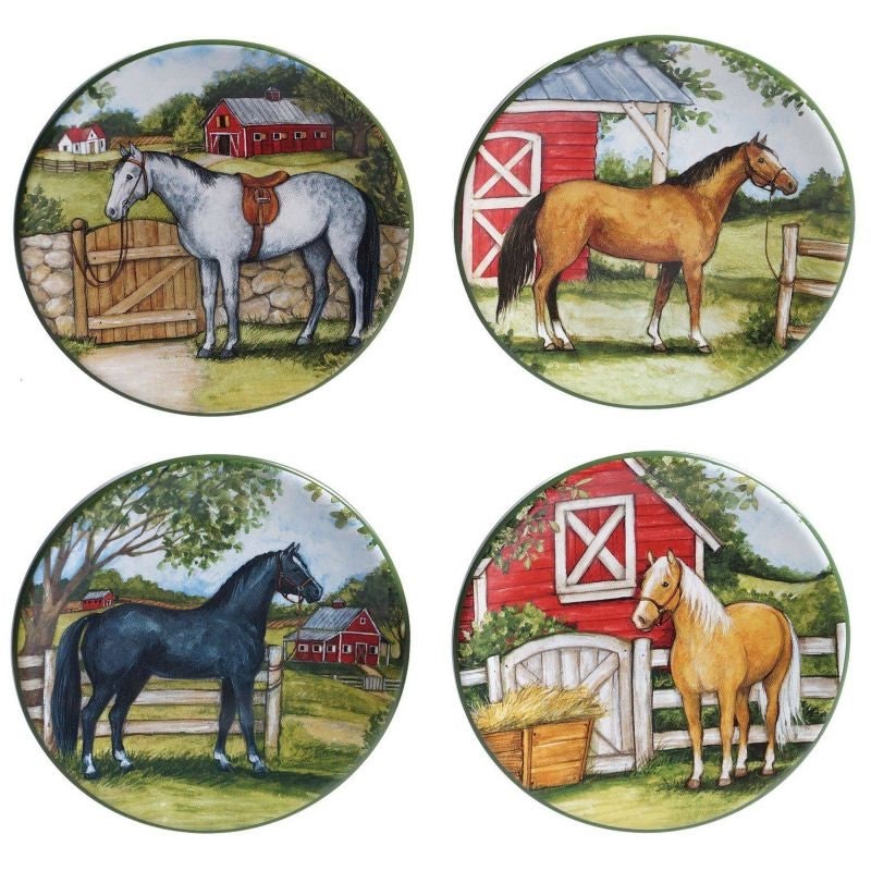 Summer Horse Plates Set Of 4 6In