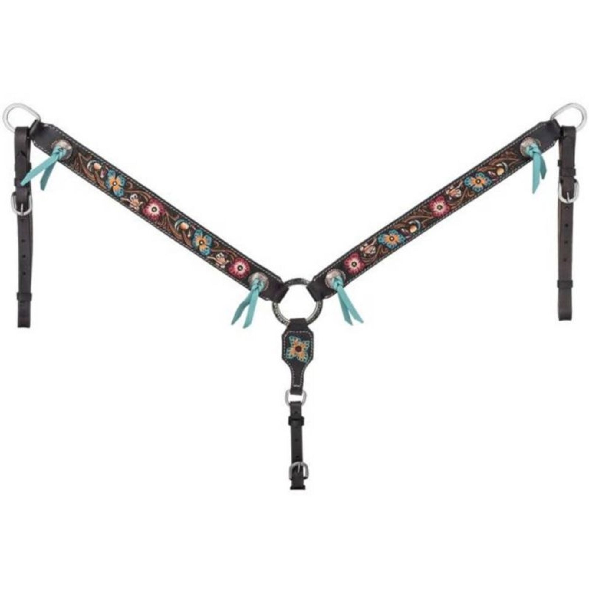 Silver Royal Blue and Pink Floral Breastcollar
